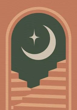 Architecture stairs elements and moon poster illustration. Illustrazione stock