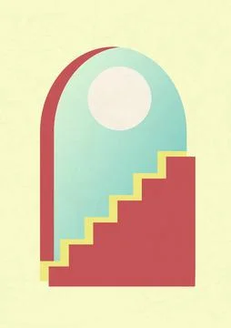 Architecture stairs elements and moon poster illustration. Stock Illustration