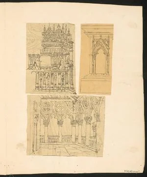 Architecture studies: perspective view of Gothic construction and decorati... 스톡 사진