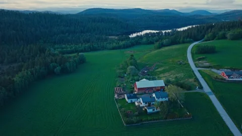 Architecture Surrounded By Green Fields Lake Forest And Mountains Stock Footage 341553124