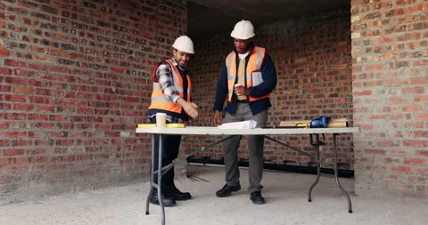 Architecture, team and hands with paperwork in building, series and planning for Stock Footage 336263442