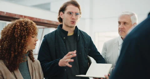 Architecture, team and talk in building with notebook, advice or guidance for Stock Footage 341460880
