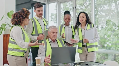 Architecture, teamwork and people problem solving in office for construction Stock Footage 246737828