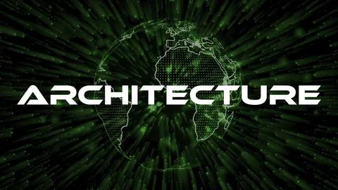 Architecture text concept on si-fi particles background. Dot particles tech.. Stock Illustration