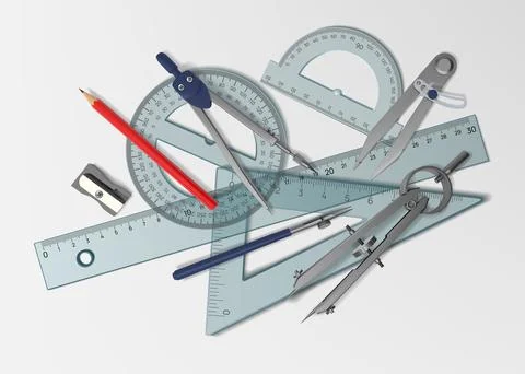 Architecture tools. Architect drafting stationery top view. Interior or engineer Illustrazione stock