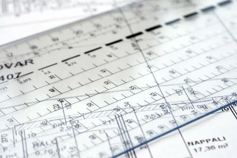 Architecture tools on a floor plan Stock Photos