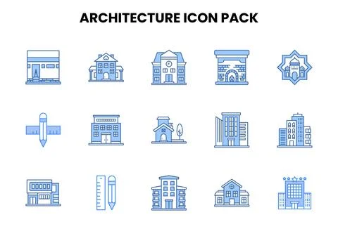 Architecture Two Colour Bundle Icons Pack Stock Illustration
