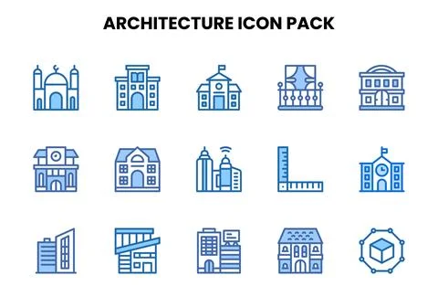 Architecture Two Colour Collection Icons Pack Ilustración de archivo