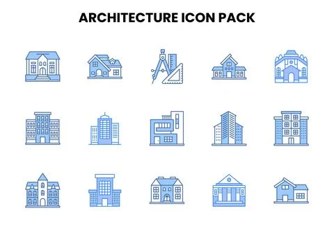 Architecture Two Colour Collection Icons Pack Stock Illustration