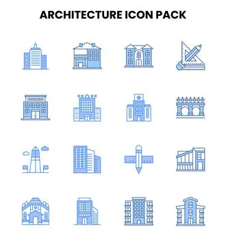 Architecture Two Colour UI Icons Pack Stock Illustration