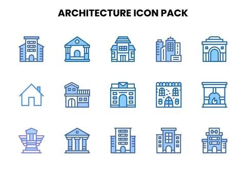 Architecture Two Colour Vector Icons Pack Stock Illustration