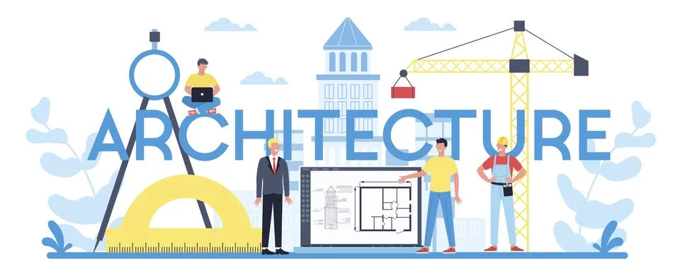 Architecture typographic header concept. Idea of building project Ilustración de archivo