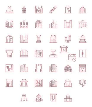 Architecture Vector Icon Repository containing 40 Thin Line 256x256 Editabl.. Stock Illustration