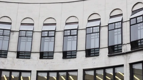 Architecture windows geometry construction. futuristic facade business center Video stock 120264907