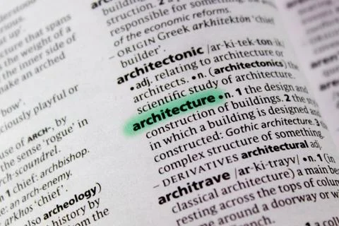 Architecture word or phrase in a dictionary. Stock Photos