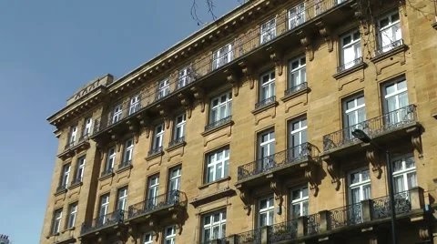 Architecture wrought iron balconies deep blue sky.mp4 Stock Footage 48465772