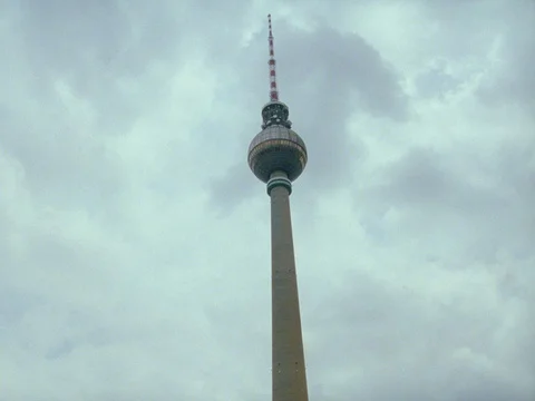 ARCHIVAL 35MM 2K- EXT. DAY BERLIN 1996 - BERLIN EAST TV TOWER WIDE W CLOUDS Stock Footage 75377807