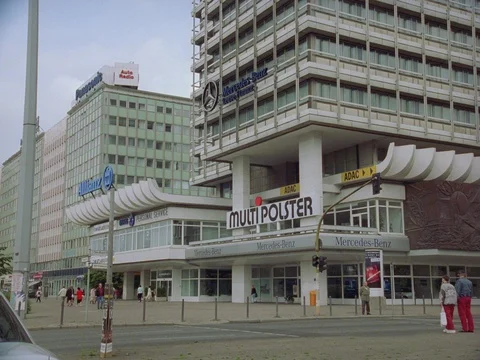ARCHIVAL 35MM 2K- EXT. DAY BERLIN 1996 - BERLIN EAST- ALEXANDERPLATZ -OFFICE  Stock Footage 75377818