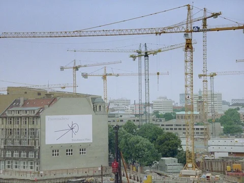 ARCHIVAL 35MM 2K- EXT. DAY BERLIN 1996 - BERLIN POTSDAMER PLATZ CONSTRUCTION Stock Footage 75378089