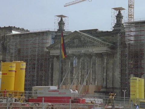 ARCHIVAL 35MM 2K- EXT. DAY BERLIN 1996 - BERLIN POTSDAMMER PLATZ- REICHSTAG Stock Footage 75378957