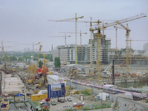 ARCHIVAL 35MM 2K- EXT. DAY BERLIN 1996 - BERLIN POTSDAMMER PLATZ CONSTRUCTION Stock Footage 75379032