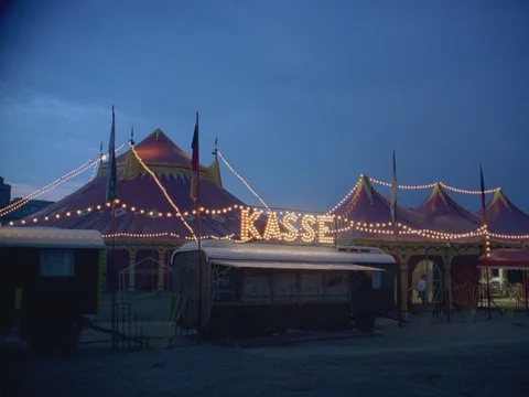ARCHIVAL 35MM 2K, EXT. DUSK CIRCUS EURO Stock Footage 74593394