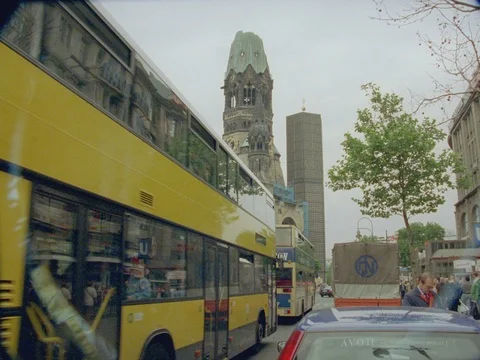 ARCHIVAL 35MM 2K- EXT.DAY BERLIN 1996 - BERLIN KASIER WILHELM CHURCH W TRAFFIC Stock Footage 75378435