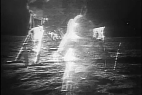 Archival Space - Original grainy television broadcast Apollo 11 Man on the Moon Stock Footage