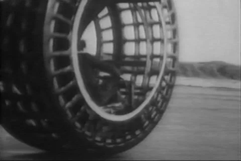 Archival Technology - Dynasphere monowheel vehicle invention archival footage Stock Footage 140073364