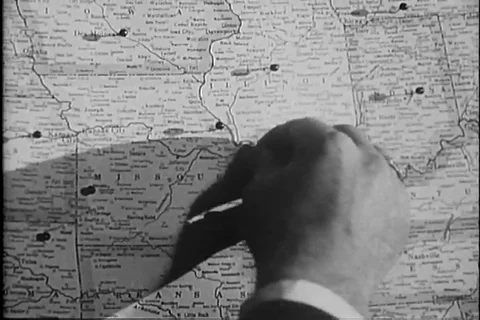 Archival Technology - Man places push pin on U.S. Map 1950s Stock Footage 117725788