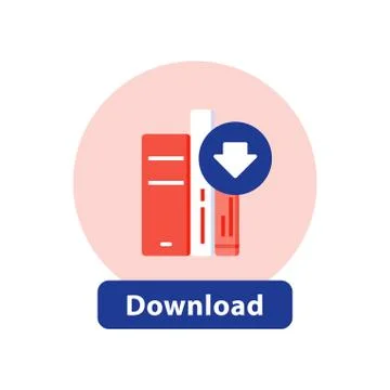 Archive access, book download, vector line icon Illustrazione stock