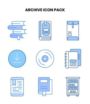 Archive Blue Bundle Icons Pack Stock Illustration