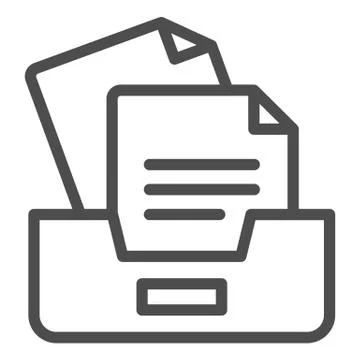 Archive box with papers line icon. Drawers with documents vector illustration Stock Illustration