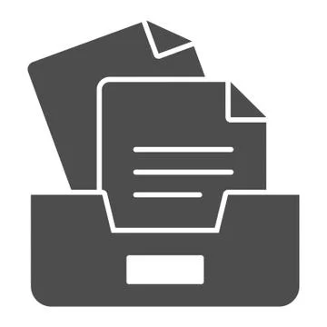 Archive box with papers solid icon. Drawers with documents vector illustration 스톡 일러스트