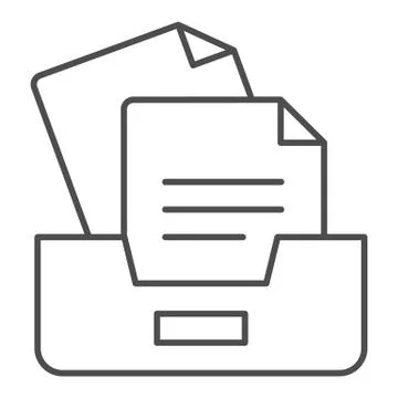 Archive box with papers thin line icon. Drawers with documents vector Illustrazione stock