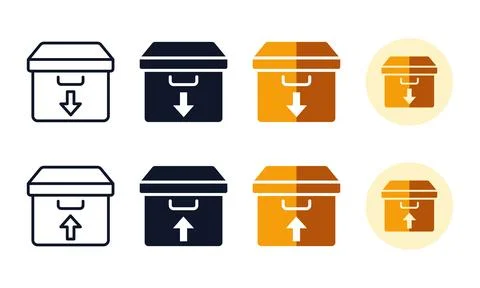 Archive data storage box icons featuring upload and download arrow symbols .. Stock Illustration