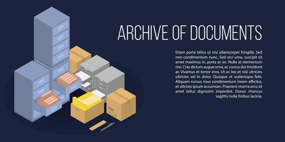 Archive of documents concept banner, isometric style Stock Illustration
