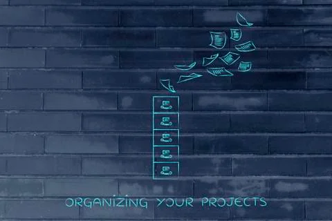 Archive with documents going in or out, concept of organizing 库存插图