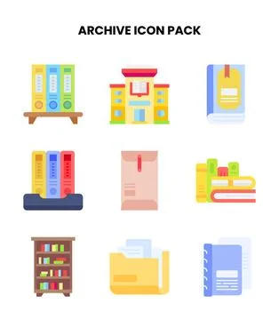 Archive Flat Bundle Icons Pack Stock Illustration