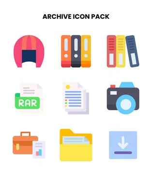 Archive Flat Collection Icons Pack Stock Illustration
