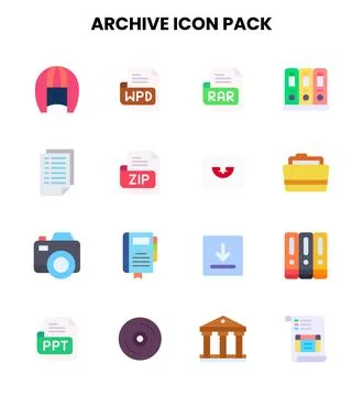 Archive Flat Design Icons Pack Stock Illustration