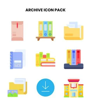 Archive Flat Scalable Icons Pack Stock Illustration