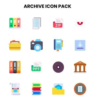 Archive Flat Scalable Icons Pack Stock Illustration