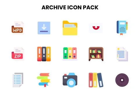 Archive Flat UI Icons Pack Stock Illustration