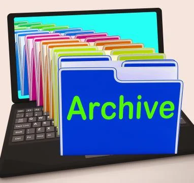Archive folders laptop show documents data and backup Illustrazione stock