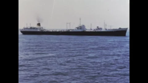 Archive footage 1950s, Ocean view with cargo ship Stock Footage 284531433