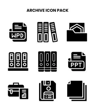 Archive Glyph Set Icons Pack 스톡 일러스트