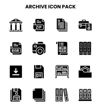 Archive Glyph Set Icons Pack Stock Illustration