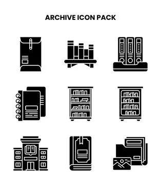 Archive Glyph Set Icons Pack Stock Illustration