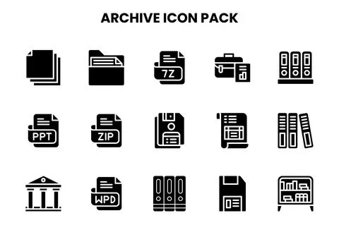 Archive Glyph Vector Icons Pack Ilustración de archivo